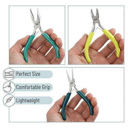 Mr. Pen- Pliers for Jewelry Making, 3 Pack, Chain Nose | Round Nose Pliers Set and Wire Cutter for Beading, Wire Wrapping, Jump Rings, Jewelry Repair, Crafting, DIY - color: Shades of Green