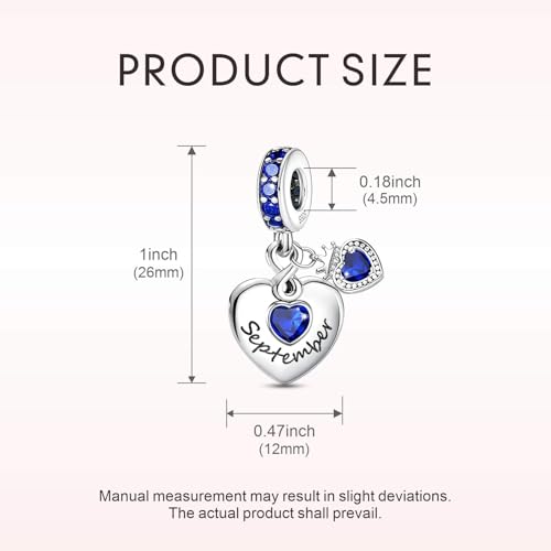 BLUELUNE Birthstone Charms, 925 Sterling Silver Dangle Charm with 5A Cubic Zirconia for Bracelets or Necklaces, Birthday, Mother's Day Present for Women - color: September