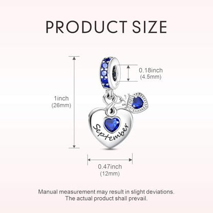 BLUELUNE Birthstone Charms, 925 Sterling Silver Dangle Charm with 5A Cubic Zirconia for Bracelets or Necklaces, Birthday, Mother's Day Present for Women - color: September