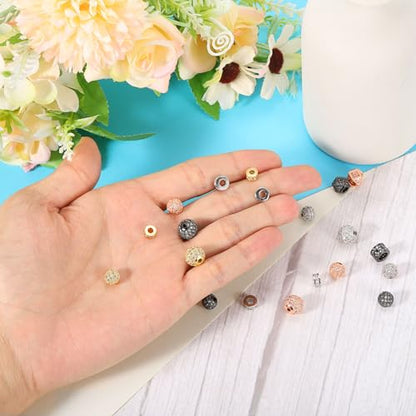 UXcell Round Charm Spacer Beads, 8 Pcs 8mm - Brass Rhinestone & Zircon Beads for DIY Bracelets & Earrings (Black - White Gold) - color: White Gold, size: 8mm