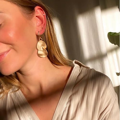 Gold Earrings 14k Gold Plated Hoop Earrings Dainty Pearl hoop Disc Coin Bead Starfish Teardrop Circle Dangle Drop Earrings for Women Hypoallergenic Jewelry Gifts - color: Double Teardrop-Gold