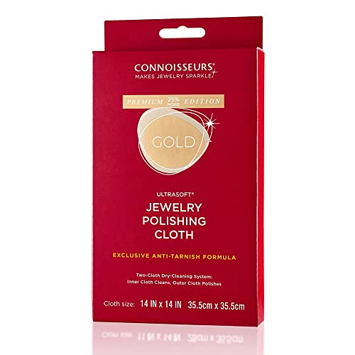 CONNOISSEURS - Extra Large Polishing Cloth - 14x14 Inches | Premium Edition - For Gold Jewelry - Ultrasoft Fabric with Anti-Tarnish Formula - style: 14 x 14 Inches - Gold