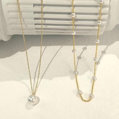 Zeffy Gold Pearl Necklace for Women, Dainty 14K Gold/Silve Plated Layered Pearl Choker Pearl Earrings Pearl Bracelets Wedding Trendy Gold Jewelry Set for Women Gifts - style: Gold Pearl Necklace-2PCS