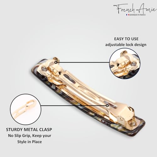 French Amie Bar Onyx Silver Grey Small 2 1/4 Inch Hair Clip Barrette | Handmade Cellulose Acetate Durable Grip For Women Girls Teens Everyday Style - color: Onyx Silver Grey