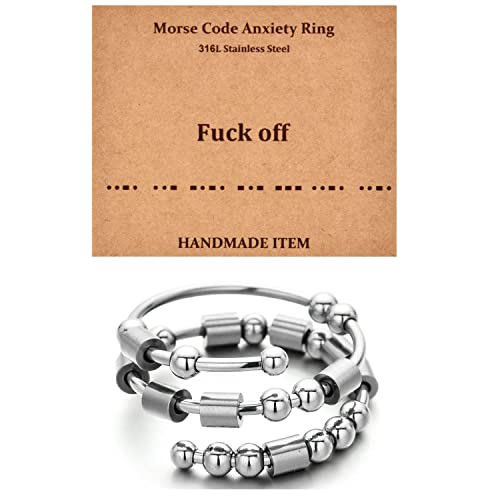 Morse Code Rings for Women, Stainless Steel Spinner Ring Fidget Rings for Anxiety Ring Morse Code Rings Inspirational Gifts Jewelry Women Birthday Graduation Gifts for Best Friends - style: 1 F**k Off