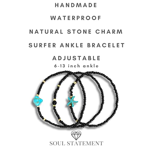 Boho Shell Anklets for Women, 3-Pack Layered Waterproof Ankle Bracelet, Seashell & Starfish Bead Foot Jewelry for Summer Beach Outfits - color: Starfish Black