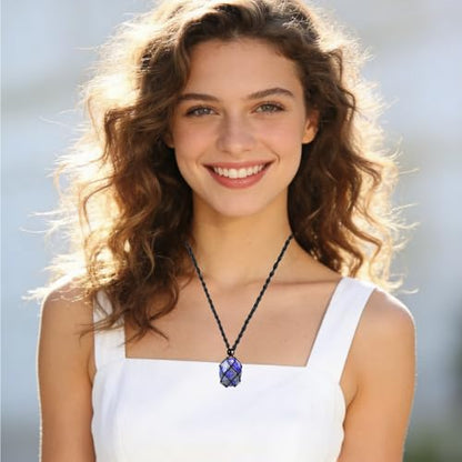 weryerker Natural Gemstone Pendant Necklace Healing Crystal Stone Pendant with Hand-Woven Rope Adjustable for Women Men - color: 1PC Lapis Lazuli