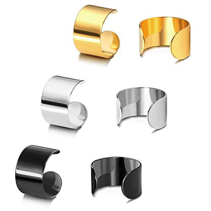 JEWELRIESHOP Earcuffs Stainless Steel Ear Cuffs Helix Cartilage Clip on Wrap Punk Earrings for Women Men Non Piercing Adjustable - color: 03. Steel Gold Black