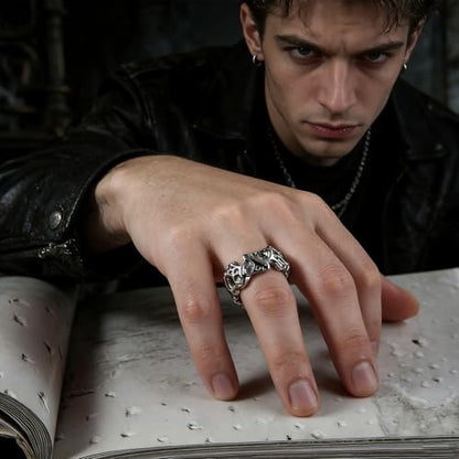 HZMAN Irregular Potholed Ring for Men Women Peculiar Stainless Steel Silver Ring Biker Wedding Cocktail Party Jewelry