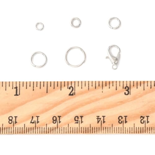 Jewelry Making Findings Kit with 5 Size Open Jump Rings, 20 Lobster Clasps | Complete Platinum Toned Jewelry Findings Kit with Packaging Box for DIY Crafts, Repair and Beading - color: Platinum