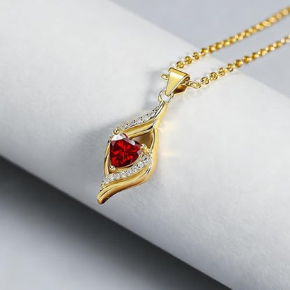 Birthstone Necklace for Women, 14K Gold Plated Heart Cubic Zirconia Pendant, Dainty Birthstone Jewelry Necklace Gifts for Birthday, Valentine’s Day Mother's Day - color: January-Garnet