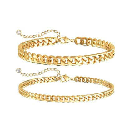 Tewiky Chunky Ankle Bracelets for Women,Dainty Layered Waterproof Anklet for Women Adjustable Cuban Set Stackable Cute Summer Beach Jewelry Gift - color: gold