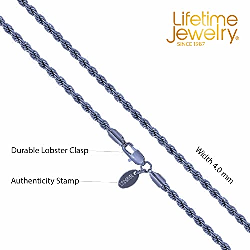 LIFETIME JEWELRY 4mm Twisted Rope Chain Necklace for Men & Women Stainless Steel | Black | Gunmetal | Diamond Cut 16 to 36 Inches - color: Gunmetal, size: 16 inches