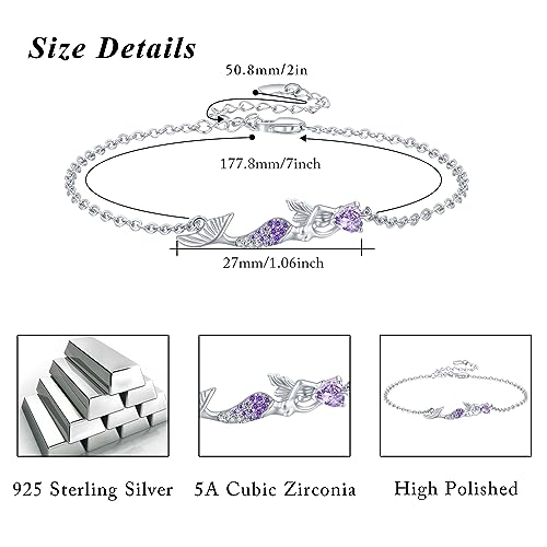 925 Sterling Silver Bohemia Hawaiian Beach Mermaid Floral Bracelet Birthday Graduation Gifts for Women with Gifts Box - style: 10B-Mermaid（Purple）