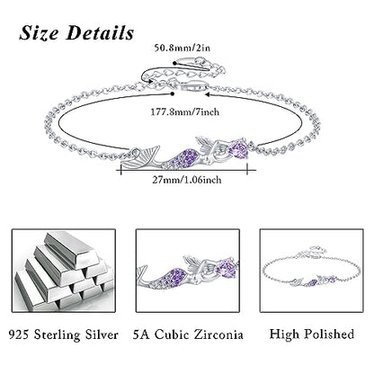 925 Sterling Silver Bohemia Hawaiian Beach Mermaid Floral Bracelet Birthday Graduation Gifts for Women with Gifts Box - style: 10B-Mermaid（Purple）