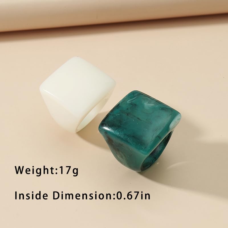 Resin Chunky Rings for Women Multicolor Acrylic Plastic Rings Set Cute Trendy Aesthetic Y2k Statement Rings Thick Dome Heart Knuckle Finger Jewelry - color: White+Green