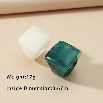 Resin Chunky Rings for Women Multicolor Acrylic Plastic Rings Set Cute Trendy Aesthetic Y2k Statement Rings Thick Dome Heart Knuckle Finger Jewelry - color: White+Green