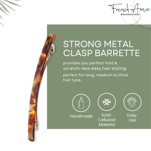 French Amie Long and Thin Caramel Large 4 Inch Hair Clip Barrette | Handmade Automatic Sleek For Women Girls Teens Adults Everyday Style - color: Caramel
