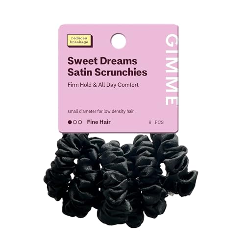 Gimme Beauty Slim Satin Hair Scrunchies - Soft, No-Breakage Scrunchies - Perfect for Fine Hair & Bedtime Wear - Firm Hold & Gentle, Crease-Free Accessories for Women - Black, 6 Pack - color: Black