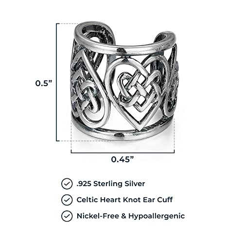 MORGAN & PAIGE .925 Sterling Silver Celtic Heart Knot Ear Cuff Earrings for Women - Rose Gold, Yellow Gold Plated or Oxidized Silver Ear Cuffs Non Piercing, Cartilage Earring Silver Ear Clips Jewelry - color: Oxidized 925 Sterling Silver - Heart Knot, siz