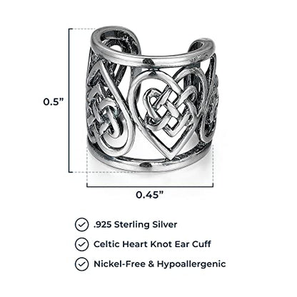 MORGAN & PAIGE .925 Sterling Silver Celtic Heart Knot Ear Cuff Earrings for Women - Rose Gold, Yellow Gold Plated or Oxidized Silver Ear Cuffs Non Piercing, Cartilage Earring Silver Ear Clips Jewelry - color: Oxidized 925 Sterling Silver - Heart Knot, siz