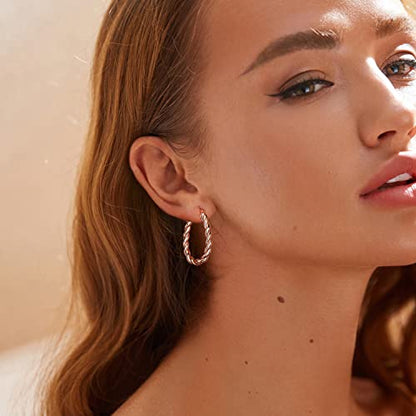 14K Gold Plated Hoop Earrings 925 Sterling Silver Post Earring for Women - color: Rose Gold