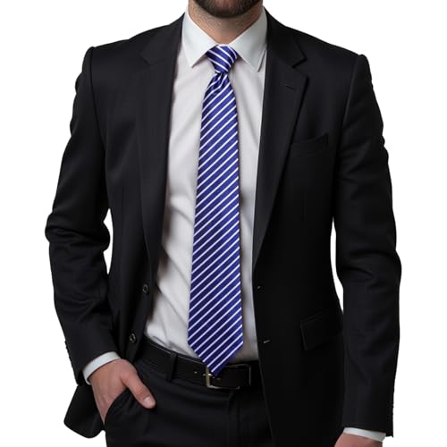 Hi-Tie Men's Silk Ties Formal Woven Classic Necktie Pocket Square Cufflinks Lapel Pin Set Wedding Business - color: A Royal Blue and White
