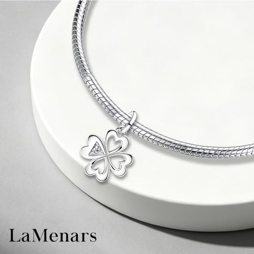 LaMenars 925 Sterling Silver Charms for Pandora Bracelets & Necklaces | Bead Charms Birthday Holiday Jewelry Gifts For Women - color: 4 Clover Leaf Dangle