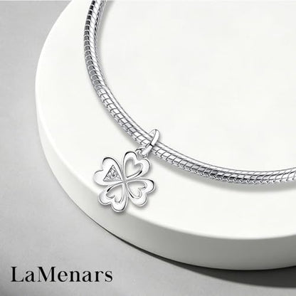 LaMenars 925 Sterling Silver Charms for Pandora Bracelets & Necklaces | Bead Charms Birthday Holiday Jewelry Gifts For Women - color: 4 Clover Leaf Dangle