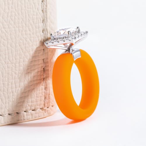 Moissanite Silicone Ring for Women, Promise Ring 925 Sterling Silver, Soft - color: Orange