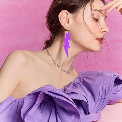 ONLYJUMP Acrylic Exaggerated Lightning Earrings Statement Punk Retro Geometric Delicate Neon Personalized Earrings Accessory Jewelry for Women - color: Exaggerated Purple