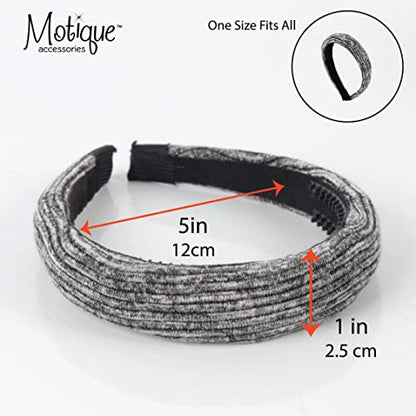 1 Inch Ribbed Cotton Padded Headband - Black White Melange - color: Black White Melange
