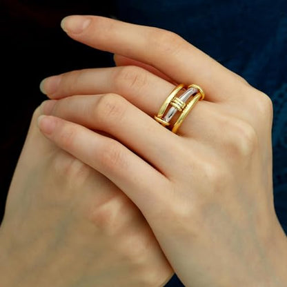 14K Gold Plated Interlocked Stackable Rings for Women, Statement Multi Ring Mixed Metals Stack, Two-Toned interlocking rings Stacking Jewelry - color: silver gold-3pcs set, size: 10