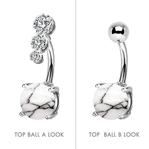 CM Crareesi Mania Women Boho Belly Rings Turquoise Stone Curved Barbell Belly Rings Piercing Jewelry - color: White Stone