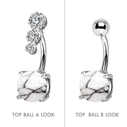 CM Crareesi Mania Women Boho Belly Rings Turquoise Stone Curved Barbell Belly Rings Piercing Jewelry - color: White Stone