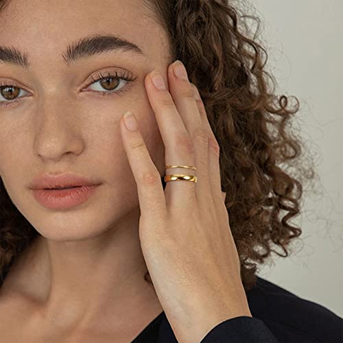 Jstyle 14K Gold Stacking Rings for Women Non Tarnish Wedding Band Ring Set | Waterproof Band Ring, 1mm 1mm 3mm Thin Pinky Thumb Ring Set, Statement Stackable Rings for Women, Gold Filled Jwelry
