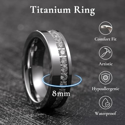 King Will Mens Tungsten Wedding Band with Cubic Zircon Inlay 7mm/8mm Flat Cut Comfort Fit Engagement Rings - color: Silver&White-6mm