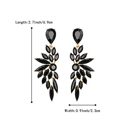 Women's Wedding Bridal Earrings Prom Dangle Earring | Shiny Crystal Teardrop Multi Marquise Cluster for Bride Bridesmaid Bling Jewelry Costume Party Accessories - color: 10-Black