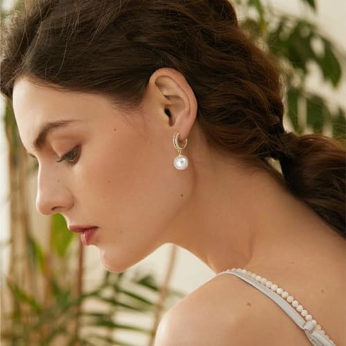 Pearl Earrings for Women 14K Gold Plated Hypoallergenic Pearl Earrings 5A Cubic Zirconia Dangle Earrings Elegant Jewelry - color: 4-Gold