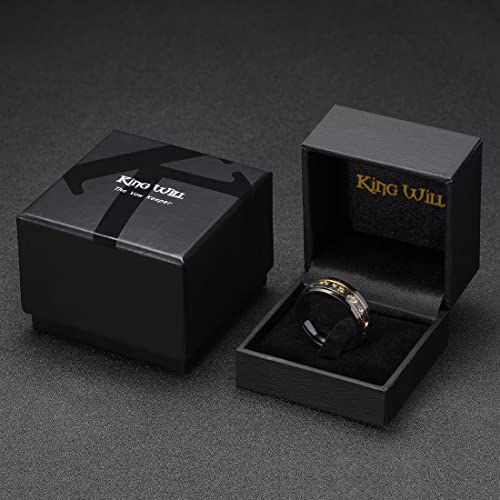 King Will Mens Wedding Band with Foils Inlay, Black/Silver/Gold Beveled Edge Glowstone Ring, 6mm/8mm Tungsten Carbide Rings Comfort Fit - color: Black&Gold Line-8mm