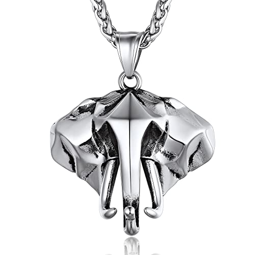 GOLDCHIC JEWELRY Africa Map Necklace for Men, Stainless Steel African Tribal/Egyptian Eye of Horus/I LOVE AFRICA/Elephant Map Hiphop Jewelry Unisex with 22'+2'Adjustable Chain - color: 3D Elephant - Stainless Steel, style: No Customization