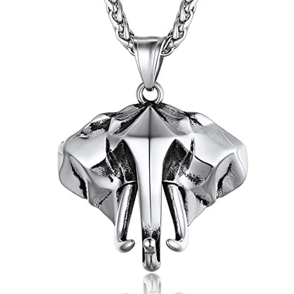 GOLDCHIC JEWELRY Africa Map Necklace for Men, Stainless Steel African Tribal/Egyptian Eye of Horus/I LOVE AFRICA/Elephant Map Hiphop Jewelry Unisex with 22'+2'Adjustable Chain - color: 3D Elephant - Stainless Steel, style: No Customization