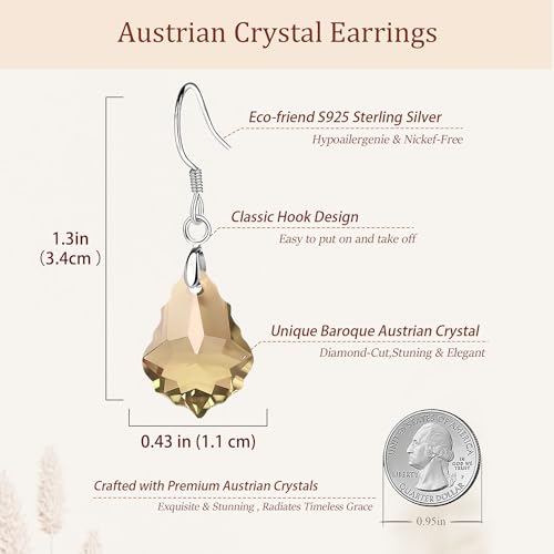 Austrian Crystal Baroque Drop Dangle Earrings for Women 925 Sterling Silver Hook Hypoallergenic Jewelry - color: Topaz