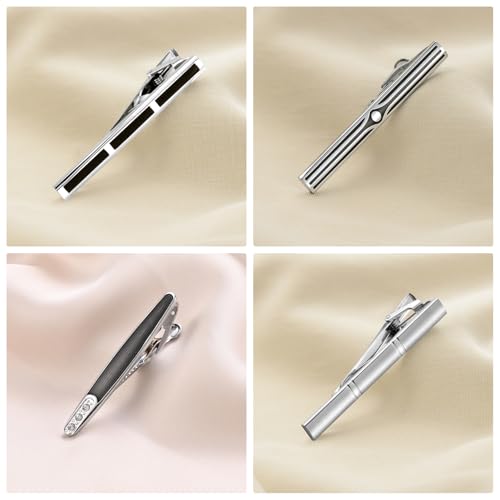 wynameleri Tie Pins for Men Silver Black 3 Pcs 10 PCS Short Tie Clip Set 2.3, 2.4 Inch Business Shirt Necktie Pinch for Men - color: B0310018