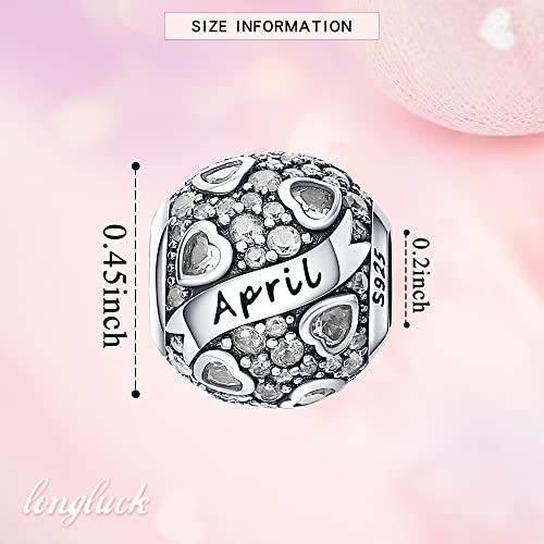 925 Sterling Silver Birthstone Charms fits Charms Bracelets for Woman，with 5A Cubic Zirconia Dangle Pendant Bead,Happy Birthday Charms for Bracelet and Necklace Valentine's Day Mother's Day Gift - color: 1-April Birthstones