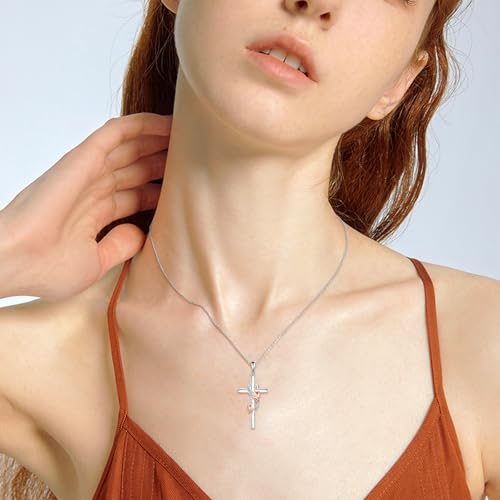 POPLYKE Cross Necklace for Women 925 Sterling Silver Cross Pendant Necklace Animal Jewelry Christmas Gifts for Women Mother Grandma - style: Elephant