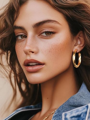 PROSTEEL Chunky Hoop Earrings for Women 14K Gold Plated/Black/Silver | 20/30/40/50/60/70/80mm Stainless Steel Thick Big Round Hoop with Waterproof and Non Tarnish Trendy Jewelry with Gift Box - color: 4. Gold, size: 40MM