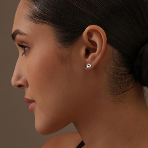 Charmsy 925 Sterling Silver Ball Post Stud Earrings for Women | Round Hammered Lightweight Disco Classic Ball Stud Earring for Women Teen | Sizes 3mm-11mm - style: 10mm-Disco Ball