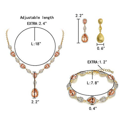 EleQueen Women's Wedding Bridal Jewelry Sets for Brides Bridesmaids, Cubic Zirconia Teardrop Necklace Tennis Bracelet Dangle Earrings Jewellery Set - color: 09-Champagne Color Gold-Tone