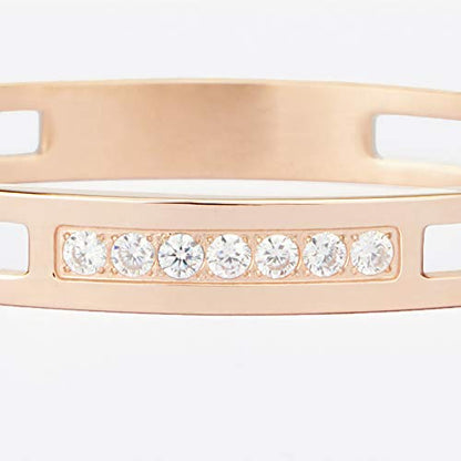 MILAKOO 6/8mm Gold/Silver Color Bangle Hollow Stainless Steel with Rhinestone Bracelets - color: Rose Gold, size: 6mm